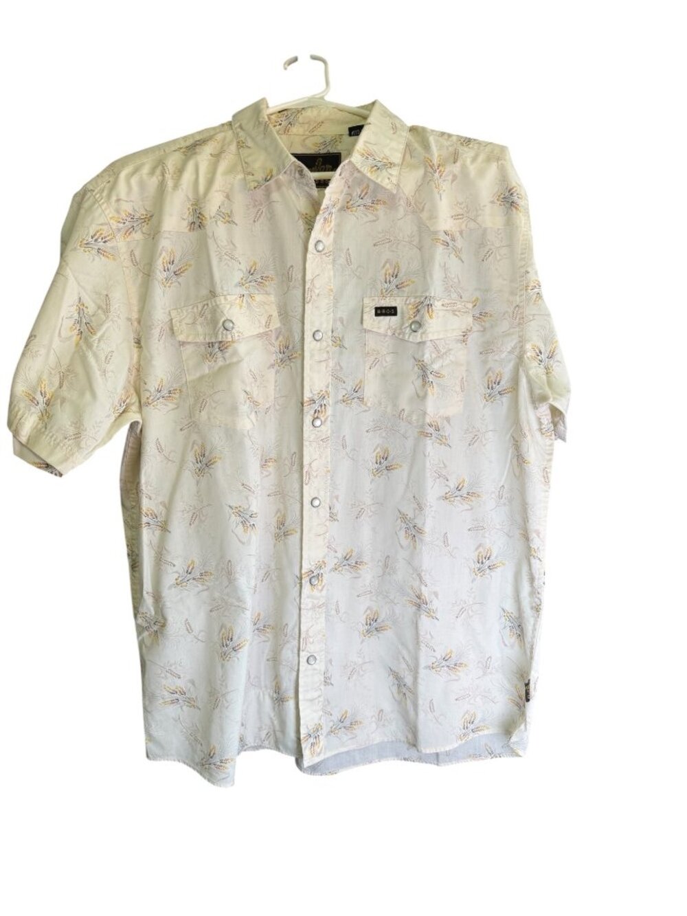 Howler Bros Mens Short Sleeve Shirt Wheat Floral Print Pearl Snap Buttons L EUC